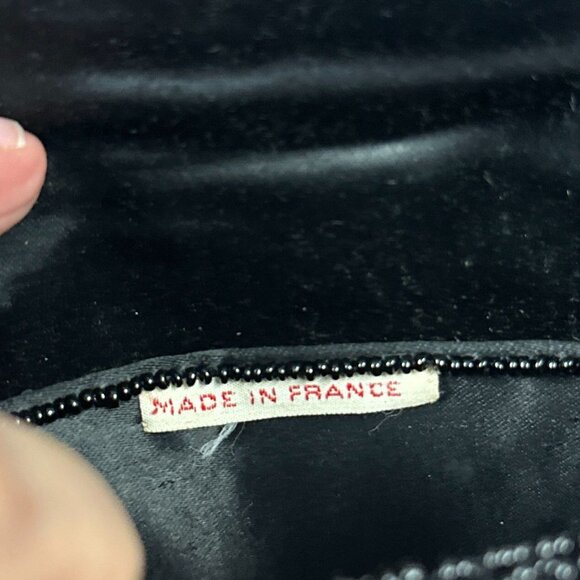 Vintage 50s Black Micro Beaded Small Clutch Purse Intricate Made in France 8x6 - Picture 6 of 6